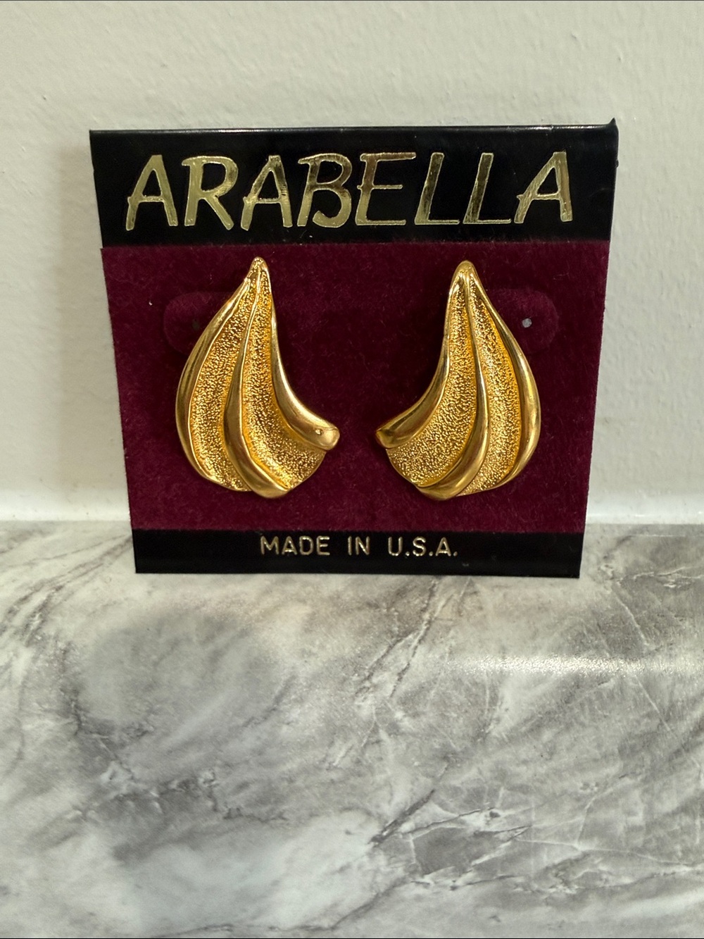 Vintage Arabella Gold Tone Textured Sculptural Pierced Earrings USA